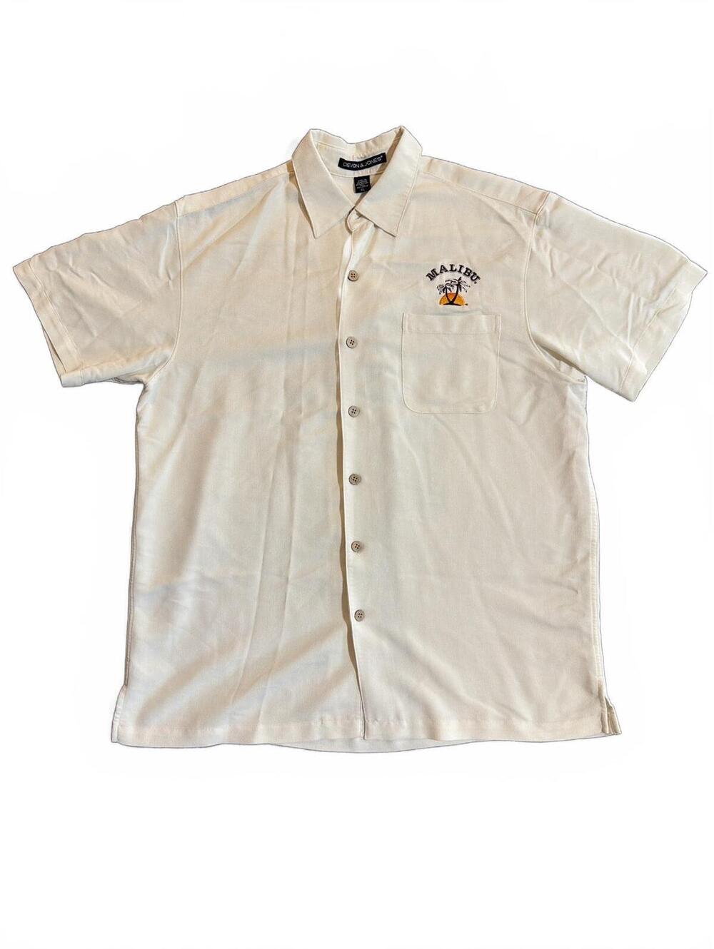 Vintage Devon & Jones XL Cream Malibu Rum Short Sleeve Button-Up Shirt